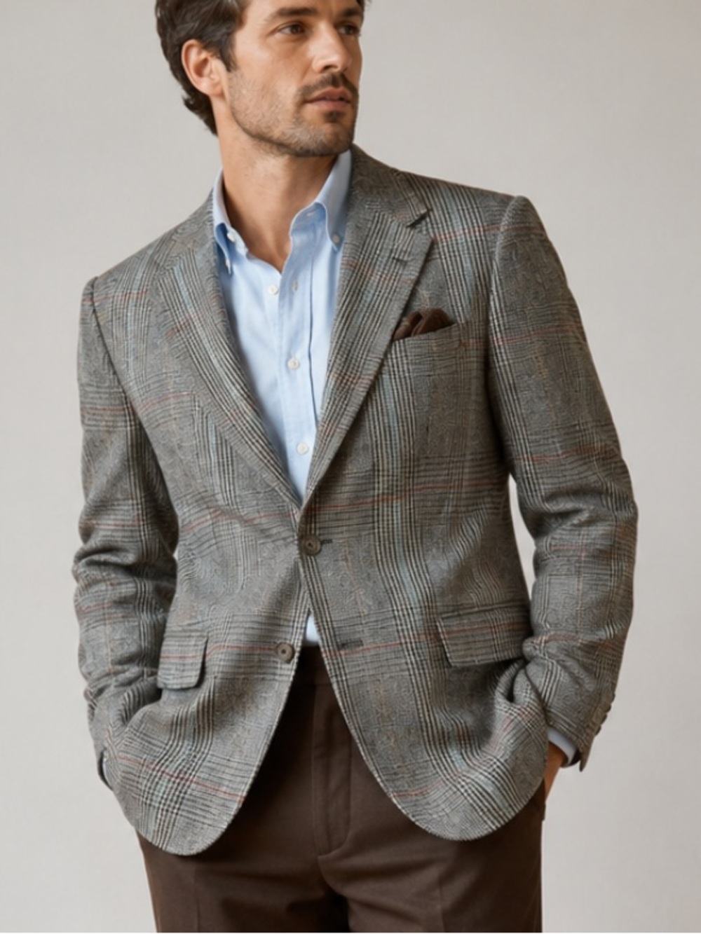 Vintage John Henry Blazer Jacket Mens 42 R 100% Wool Gray Plaid Academia Preppy